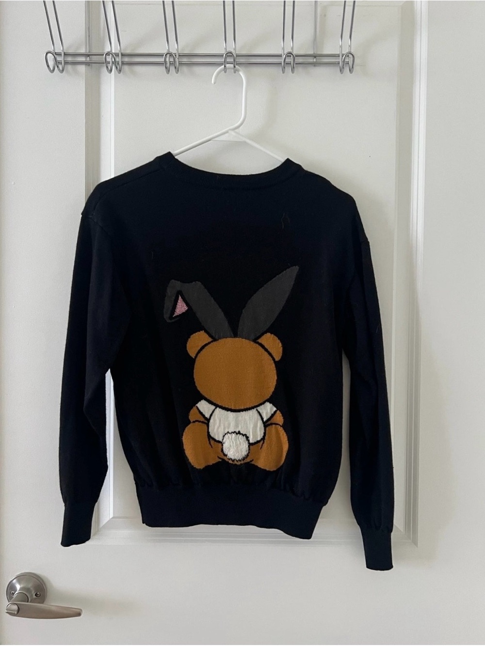 Moschino Black Knit Sweater with Teddy Bunny Patch - Picture 2 of 5